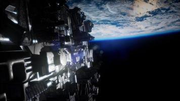 Spaceship with View on Space and Planet Earth photo