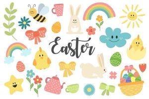 Easter set. Collection of hand drawn spring items for bright easter design vector
