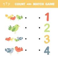 Counting Game for Preschool Children. Count the birds and choose right answer vector