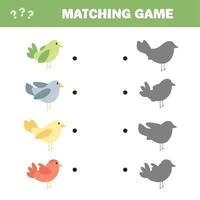 Shadow matching activity with cute birds. Find the correct silhouette vector