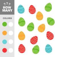 How many easter eggs elements with colors. Educational game for children vector