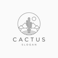 plantilla de diseño de icono de logotipo de arte de línea de cactus vector