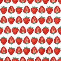 Seamless background with red strawberries and leaves. Cute summer or spring print. Festive decoration for textiles, wrapping paper and design. Vector flat illustration