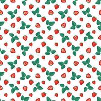 Seamless pattern with red strawberries and leaves. Cute summer or spring print. Festive decoration for textiles, wrapping paper and design. Vector flat illustration