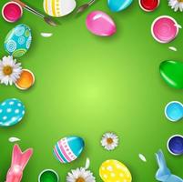 Easter poster template with 3d realistic  Easter eggs.  Template for advertising, poster, flyer, greeting card.  Vector Illustration EPS10