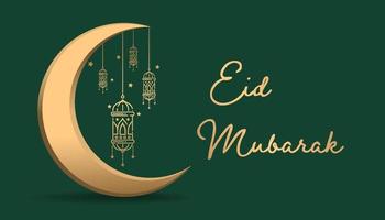 Eid Mubarak Simple Design Vector Illustration with Golden Crescent Moon