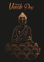 Happy Vesak Day with Simple Style of Siddharta Gautama Statue Art Line, Vesak Day Poster Banner Vector Illustration