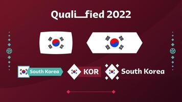 Set of south korea flag and text on 2022 football tournament background. Vector illustration Football Pattern for banner, card, website. national flag south korea.