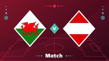 wales vs austria match. Playoff Football 2022 championship match versus teams on football field. Intro sport background, championship competition final poster vector illustration