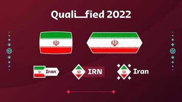 conjunto de bandera de irán y texto sobre el fondo del torneo de fútbol de 2022. patrón de fútbol de ilustración vectorial para banner, tarjeta, sitio web. bandera nacional irán. vector