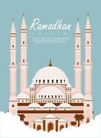 ramadhan kareem ilustración vectorial con mezquita de cuatro pilares en el fondo vector