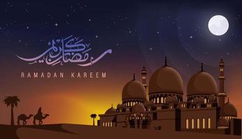 diseño de ramadhan kareem con cielo nocturno estrellado y ilustración de vector de fondo de mezquita