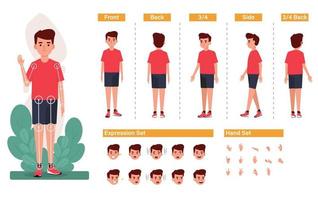 Cartoon character for motion design Free Vector, Base Character Boy, Front, side, back view animated character vector