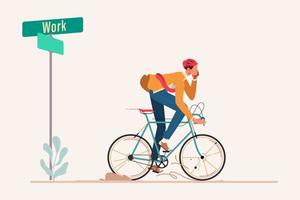 hombre de negocios montando en bicicleta para trabajar concepto de diseño plano, un hombre montando en bicicleta para trabajar ilustración vectorial vector