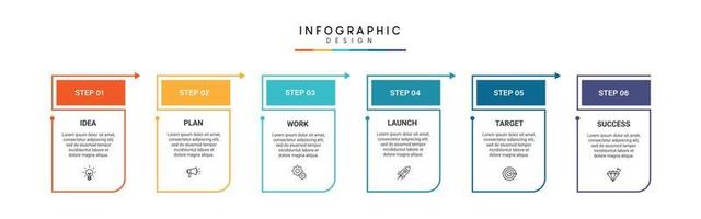 Steps business timeline process infographic template design with icons vector