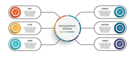 pasos diseño de plantilla infográfica de proceso de línea de tiempo de visualización de datos comerciales con iconos vector