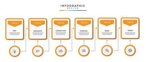 pasos diseño de plantilla infográfica de proceso de línea de tiempo de visualización de datos comerciales con iconos vector