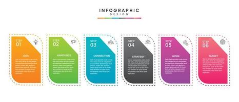 pasos diseño de plantilla infográfica de proceso de línea de tiempo de visualización de datos comerciales con iconos vector