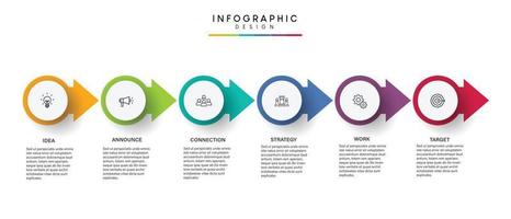 pasos diseño de plantilla infográfica de proceso de línea de tiempo de visualización de datos comerciales con iconos vector