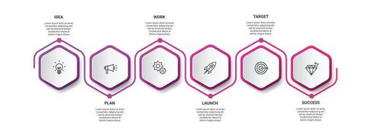 Steps business timeline process infographic template design with icons vector