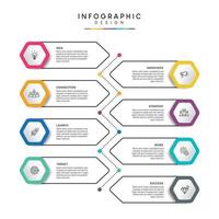 pasos diseño de plantilla infográfica de proceso de línea de tiempo de visualización de datos comerciales con iconos vector