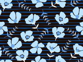 seamless pattern with beautiful small blue flowers on a black background vector