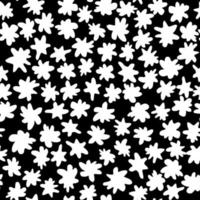 Simple monochrome flowers seamless pattern on black background. vector