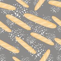 Random seamless doodle pattern with orange colored baguettes ornament. Grey background with flour. vector