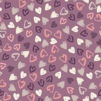 Little heart contoured silhouettes seamless pattern. Love print with valentine theme. Purple background. vector