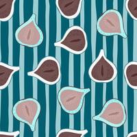 Random seamless pattern with beige and brown vitamin fig shapes. Blue striped background. vector