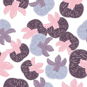 Isolated seamless random pattern with blue and purple colores persimmon shapes. White background. vector
