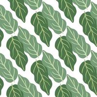 Green foliage seamless pattern on white background. Botanical leaves background. vector