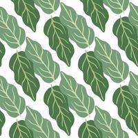 Green foliage seamless pattern on white background. Botanical leaves background. vector