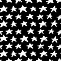 siluetas de garabatos de estrellas monocromáticas de patrones sin fisuras. formas geométricas blancas sobre fondo negro. vector