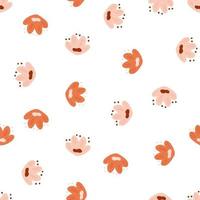 Isolated natural seamless pattern with orange and pink random scandi flowers shapes. White background. vector