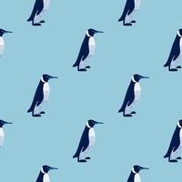 Cartoon minimalistic style seamless pattern with simple penguins ornament. Blue pastel background. vector