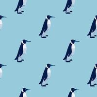 Cartoon minimalistic style seamless pattern with simple penguins ornament. Blue pastel background. vector