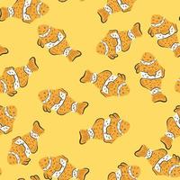 Random aqua animal seamless pattern with orange clown fish silhouette print on pastel orange background. vector