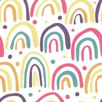 Hand drawn rainbows seamless pattern. Polka dot wallpaper. vector