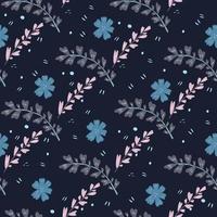 Geometric little flowers wallpaper in vintage style. Seamless pattern with folk motif on black background. vector