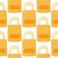 Privacy seamless pattern with security details, lock door silhouettes. Orange simple ornament on white background. vector