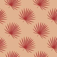 Doodle seamless stylized exotic pattern with maroon talipot leaf ornament. Simple elements on coral background. vector
