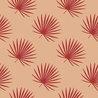 Doodle seamless stylized exotic pattern with maroon talipot leaf ornament. Simple elements on coral background. vector