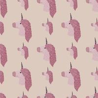 Unicorn sweet silhouettes seamless pattern in pale tones. Grey background with light purple pony elements. vector