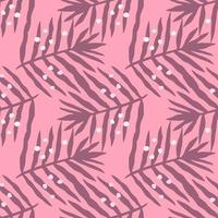 Pink tropical fern leaves pattern. Palm leaf seamless. Abstract exotic leaves endless backfrop. Jungle foliage wallpaper. vector