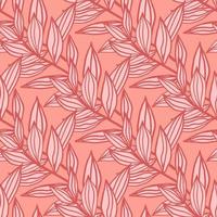 Botanic seamless pattern with outline branches silhouettes. Floral backdrop in pink palette. vector