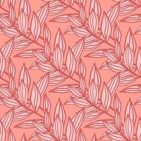 Botanic seamless pattern with outline branches silhouettes. Floral backdrop in pink palette. vector