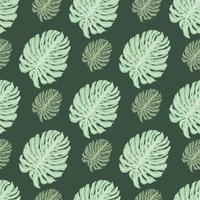 Exotic botany seamless pattern in pastel green tones with doodle monstera leaf print. Nature artwork. vector