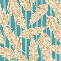 Abstract leaves seamless pattern on stripe background. Creative foliage ornament. Leaf backdrop. vector