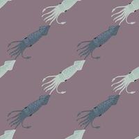 Cartoon wildlife seamless pattern with simple squid ornament. Pale purple background. vector